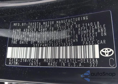 2025 Toyota Corolla из США, поврежденный, VIN 5YFP4MCEXSP219395